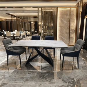 Nouvelle mode marbre motif céramique roche plaque haut rectangulaire réglable extension <span class=keywords><strong>table</strong></span> à manger luxe moderne - Product Image 5