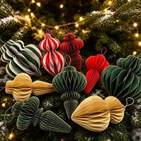 Nouvelles décorations de Noël en forme de gourde vintage de 15 cm, en papier épais doré, 5 styles, ornements suspendus en nid d'abeille