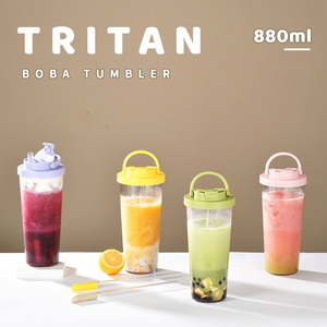 Tasse à paille Tritan à couche unique Poignée portable rétractable Grands trous pour une succion <span class=keywords><strong>facile</strong></span> Tasse à thé et eau au lait perlé - Product Image 1