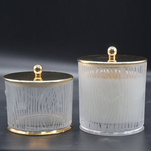 Wooden Finish Metallic Golden Lid On The Top 8Oz Transparent Frosted Glass Vessels Luxury Candle Jar with Lid