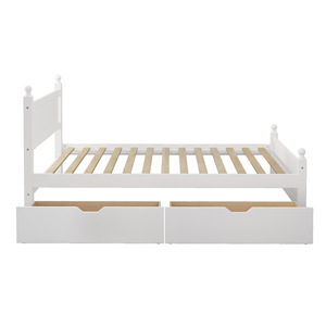 Solid Wood Platform <b>Bed</b> <b>Frame</b> <b>With</b> 2 Drawers <b>Storage</b> For Kids Bedroom <b>White</b> Color - Product Image 5