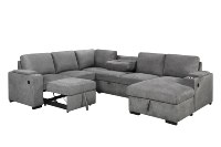 Canapé-lit de luxe multifonctionnel en U de grande taille avec table basse, chargeur sans fil, canapé sectionnel et chaise longue de rangement