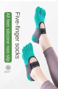 Calcetines de yoga transpirables para mujer al por mayor, de cinco dedos, antideslizantes de silicona, para gimnasio, sin talón, para fitness, ballet, danza, de algodón - Product Image 4
