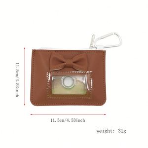 Vintage <b>Bow</b> Poop <b>Holder</b> Outdoor Portable Pu Leather Dog Waste Bag Dispenser Zipered Pouch With Carabiner Clip - Product Image 4