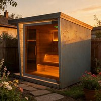 Cabine de sauna traditionnelle de luxe pour l'extérieur, sauna carré en bois massif avec porte en verre trempé