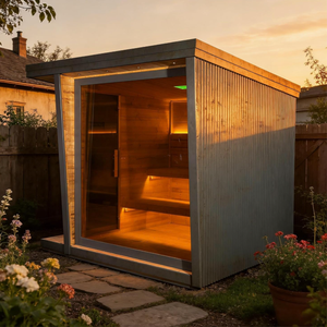 Cabine de sauna traditionnelle de luxe pour l'extérieur, sauna <span class=keywords><strong>carré</strong></span> en bois massif avec porte en verre trempé - Product Image 4