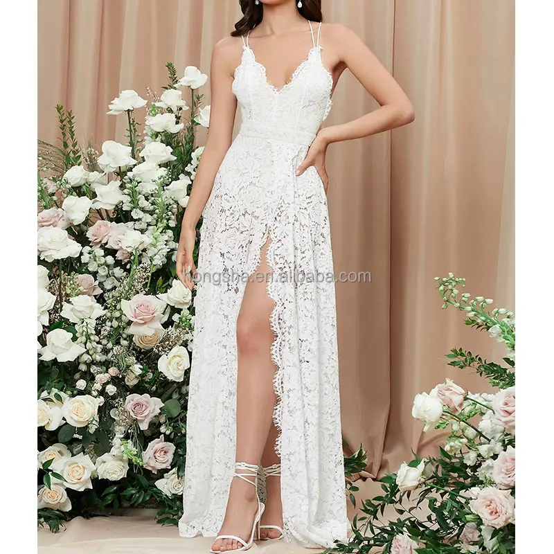 Wit Uit De Schouder Jurk Maken Kant Stof Zomer Kriskras Backless Lace Maxi Jurk Mouwloze Sexy Witte Jurk Voor Vrouwen