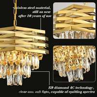 Luminaire suspendu moderne en cristal semi-transparent doré, LED de haute qualité à intensité variable, adapté aux chambres à coucher/salons