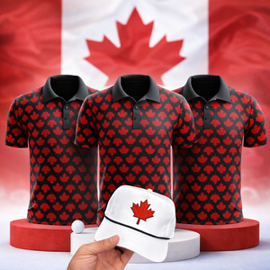 Polo de golf personnalisé pour homme, performance, 95% polyester, 5% élasthanne, sublimation, drapeaux de l'équipe du Canada, impression par sublimation, logo personnalisé - Product Image 1
