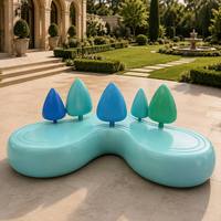 Silla de Descanso Pública con Forma de Ola en FRP Brillante, Escultura de Fibra de Vidrio para Interiores y Exteriores, Banco con Temática Forestal para Parques de Diversiones