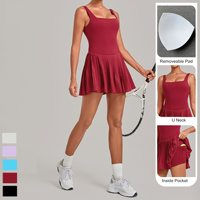 Robe de tennis sans manches pour femme OEM, tenue de plage personnalisée, tissu extensible en nylon et élasthanne plissé, robe de golf avec short
