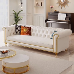 Ensemble de canapés <span class=keywords><strong>Chesterfield</strong></span> en bois de luxe personnalisable avec revêtement en cuir PU, design sans accoudoirs pour <span class=keywords><strong>2</strong></span> ou 3 places - Product Image 6