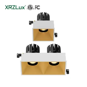 XRZLux Carré Simple Double Têtes Encastré Downlight Anti-éblouissement COB Downlight LED Aluminium ETL Plafond Spot Éclairage Intérieur