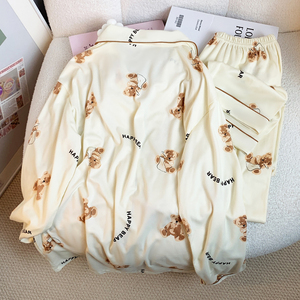 <span class=keywords><strong>Pigiama</strong></span> da Donna in Seta di Latte con Stampa Orso Premium, Maniche Lunghe e Pantaloni, Indossabile Anche Fuori Casa, Primavera e Autunno - Product Image 2