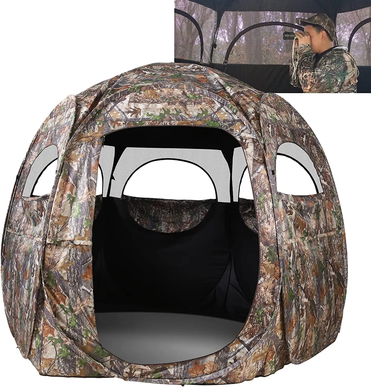 Camouflage Hunting Tent 270 Degree See Through Pop up Ground Hunting Blind for Deer Turkey Duck Hunting