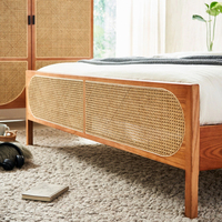 Lit plate-forme à cadre en bois massif et rotin de style japonais Lit double minimaliste moderne 1.5m/1.8m