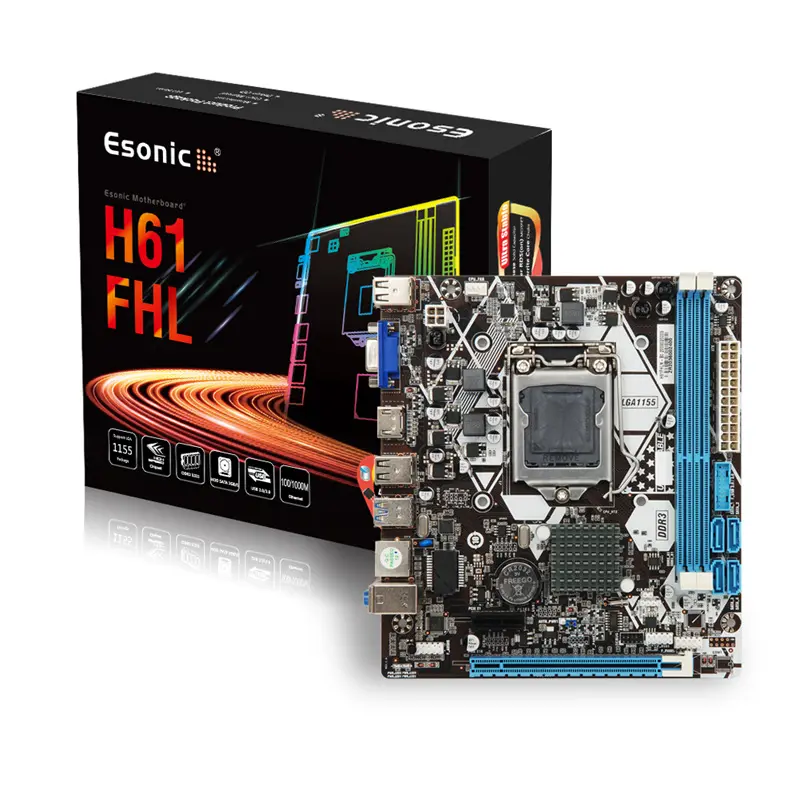 Nuovissimo ESONIC all'ingrosso H61 scheda madre H61 scheda madre del computer LGA 1155 socket CPU con 2 * DDR3 pronto in magazzino RAM