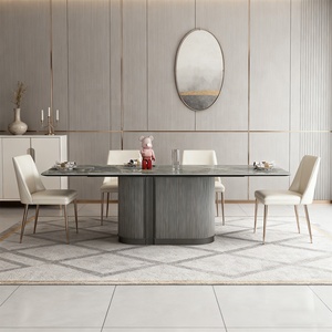 Set Tavolo da Pranzo Allungabile in Stile Antico Europeo con Finitura in Marmo, 200CM per 8 Persone con Panca e Sedie per Soggiorno - Product Image 1