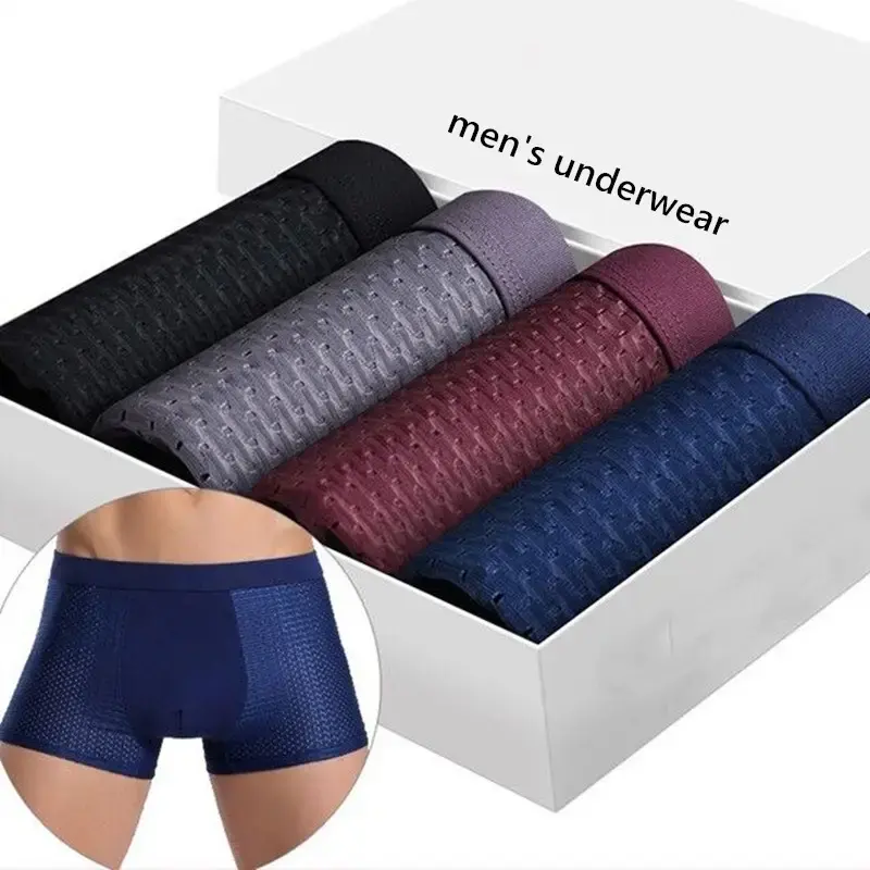 Atacado Homens de Verão Roupa Interior Homem boxer Malha De Gelo Respirável Sexy Juventude Boxer De Bambu Ventile Shorts