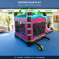 Château gonflable avec toboggan, thème palmier tropical, respectueux de l'environnement, certifié CE, garantie 3 ans, location pour fêtes d'enfants