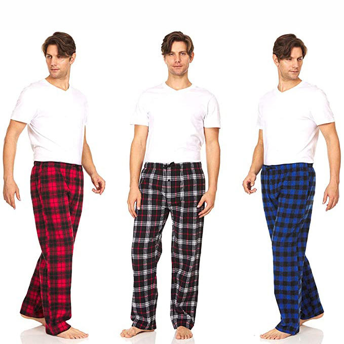 Flannel check men custom designs tartan check pajamas pants wholesale mens plaids night sleepwear pants