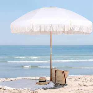 Sombrilla de playa con borla blanca Retro moderna, sombrilla a prueba de viento para playa, sombrilla con borla de enfriamiento - Product Image 2