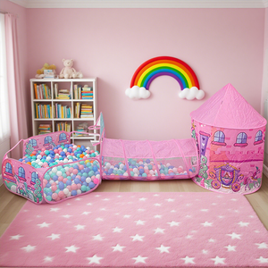 Venta caliente Pink Unicorn Carriage Juego <span class=keywords><strong>de</strong></span> 3 piezas Fairy Tale Castle Play House Crawl Tunnel & Ball Pit para niños pequeños - Product Image 5
