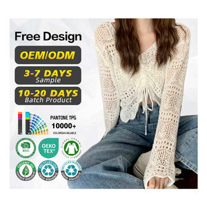 Fabricant de pulls certifiés GRS, vente en gros, pull en tricot à col en V avec cordon de serrage, personnalisé, en polyester, pour femmes, avec découpes - Product Image 1