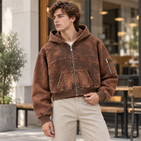 Sweat à capuche zippé personnalisé pour homme, coupe courte, effet délavé vintage, broderie logo personnalisé pour style streetwear rétro
