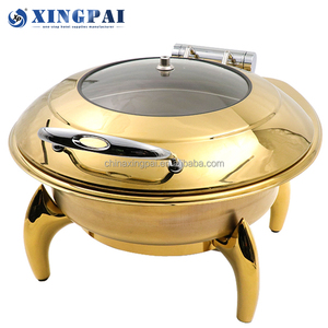 Xingpai phục vụ thiết bị sang trọng thép không gỉ vòng tự chọn thực phẩm ấm hơn vàng chafing món ăn vớ<span class=keywords><strong>i</strong></span> kính nắp - Product Image 2