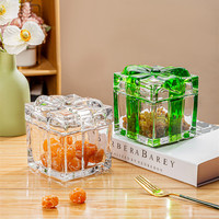 FLVC Europese stijl vierkante kristallen glazen suikerpot met strikdeksel, schattig retro model voor het bewaren van gedroogd fruit en snoep in huis.