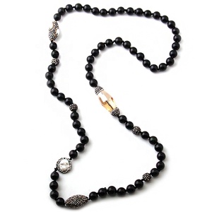 10MM Natural <strong>Black</strong> Agate Stone Beads Knotted <strong>Necklace</strong> Handmade Paved Freshwater <strong>Pearl</strong> Beads Long <strong>Necklace</strong> - Product Image 5