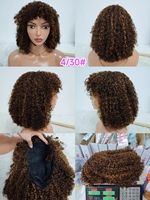 Letsfly Promotion 67$ Perruques bouclées Pixie avec frange 14 pouces 250% de densité sans dentelle 210 grammes 100% cheveux humains Perruques Remy Extension de cheveux