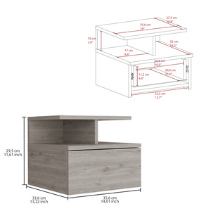 <b>Floating</b> Nightstand One <b>Drawer</b> Light Gray Finish Wall Mounted Bedroom Storage - Product Image 3