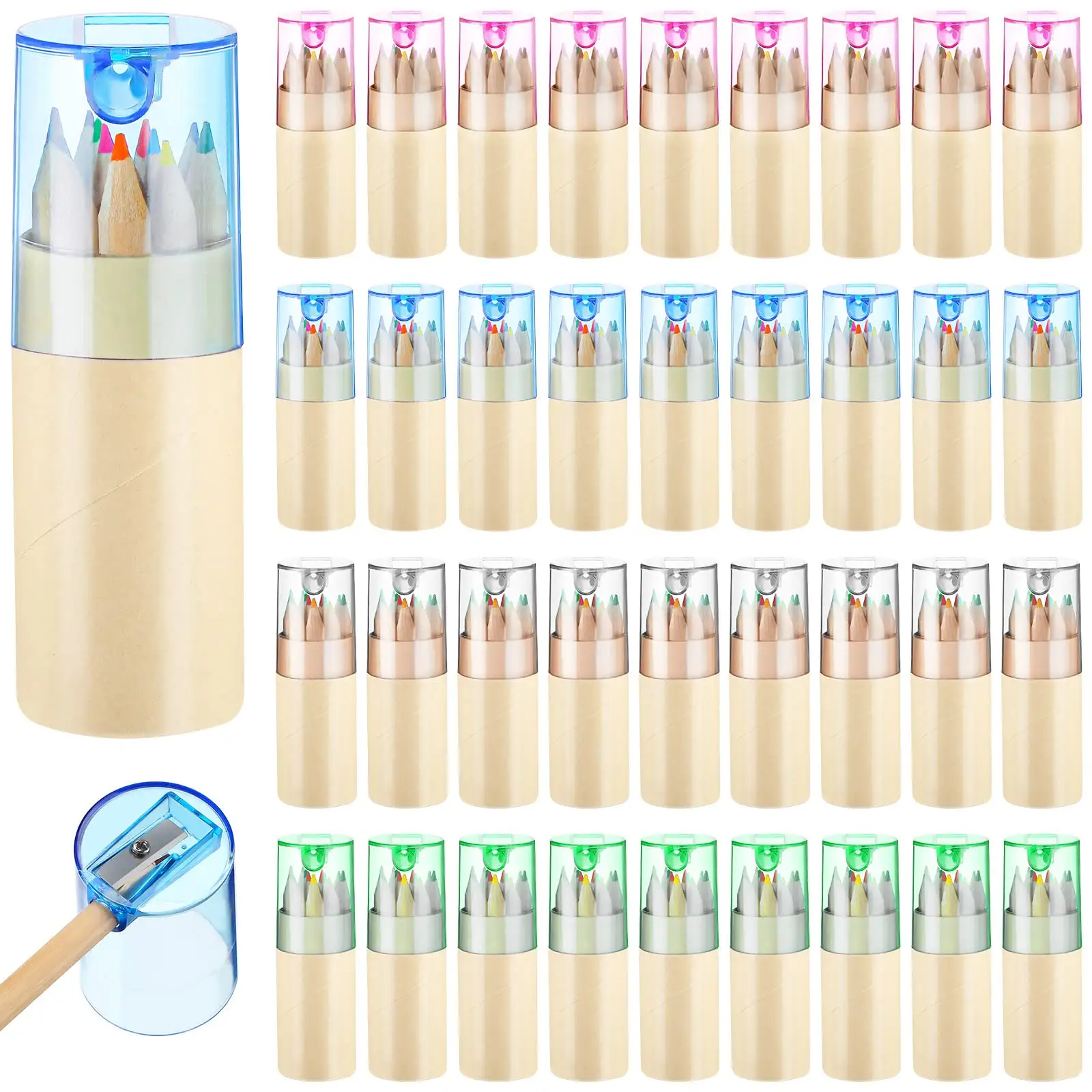 หลอดดินสอสีขนาดเล็กบรรจุ3.5แท่งดินสอสี12ชิ้นพร้อมที่เหลาดินสอ