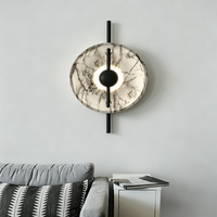 Applique murale LED moderne en marbre, abat-jour rond en fer noir, lampe à montage en surface, lumière blanc chaud 3000K pour salon