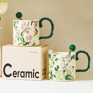 480ml Large Coffee Mug Beautiful Iris Camellia Tea <b>Cup</b> Vintage Floral <b>Ceramic</b> Mug - Product Image 5