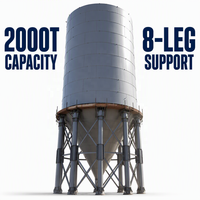 Silo en acier boulonné robuste de 2000 tonnes pour le stockage de ciment et de cendres, silo industriel de grande capacité de 12500 mm de diamètre avec 8 pieds de support stables