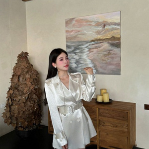 2025 printemps nouveau <span class=keywords><strong>trench</strong></span> <span class=keywords><strong>mi</strong></span>-<span class=keywords><strong>long</strong></span> en Satin anti-rides drapé pour les femmes célébrité tempérament taille contrôlée - Product Image 4