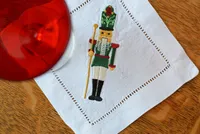 Serviettes de Cocktail Blanc 100% Dessous de Verre en Lin avec Casse-Noisette Broderie Serviettes Utilisées dans les Dîners de Vacances