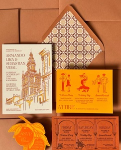 Invitación de Boda de Papel de Algodón Texturizado Botánico Español <span class=keywords><strong>en</strong></span> Color Amarillo Terracota de Lujo, con Corte <span class=keywords><strong>en</strong></span> Forma de Naranja y Impresión Personalizada de RSVP - Product Image 5