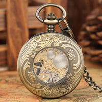 Jam Saku Mekanik Tangan Berbentuk Tengkorak Mandala Bunga Mewah, Liontin Jam Locket Steampunk Full Hunter Dengan Rantai Fob