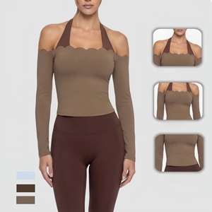 Conjunto Deportivo de Dos Piezas para Mujer, Top Halter con Bloques de Color, Manga Larga, Secado Rápido, Ajustado, para Yoga, Running, Gimnasio, Fitness, <span class=keywords><strong>Pilates</strong></span> - Product Image 1