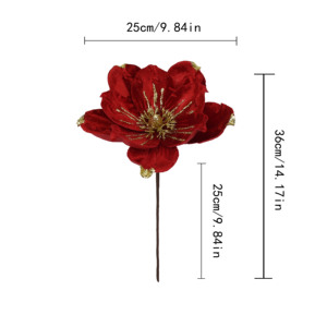 Usine En Gros Réaliste Tissu Glitter <span class=keywords><strong>Poinsettia</strong></span> De Noël Fleurs Artificielles pour Arbre Décoration Vacances Floral Picks - Product Image 2