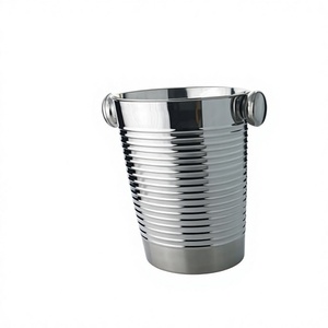Seau à glace en acier inoxydable pour bière Champagne vin Logo personnalisé au prix de gros seau à Champagne Design côtelé - Product Image 1