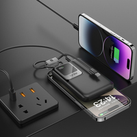 Batterie externe ultra-mince 10000mAh 22.5W PD à charge rapide, affichage numérique, câbles doubles intégrés (Type-C LTN)