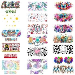 Pegatinas de transferencia UV para vasos de 16 oz al por mayor, personalizadas, de alta viscosidad, con logo, impermeables, lavables, de PET, para serigrafía en vidrio, fáciles de aplicar. - Product Image 4