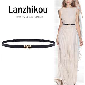 Cinturón de cuero genuino para mujer, cinturón que combina con todo, vestido largo negro decorativo elegante de alta calidad a la moda fino con cintura de vestido - Product Image 2