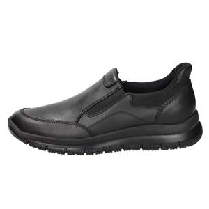 Imac Chaussures décontractées en cuir noir à enfiler pour hommes, chaussures de marche confortables à semelle épaisse - Product Image 1