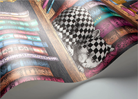 Papier peint rétro bibliothèque écologique amovible coloré, motif étagère à livres, globe et biplan, pour la décoration de bureau, salle d'étude et maison